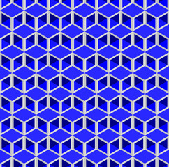 Blue 3d square boxes or cubes vector background. Rhombus, triangle and hexagon repeat pattern background.