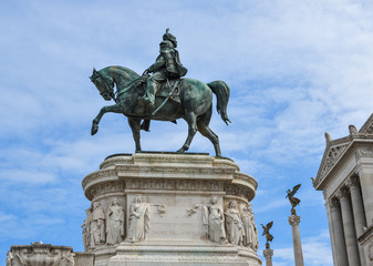 Fototapeta na wymiar The statue of Vittorio Emanuele II on a horse