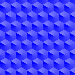 Blue 3d square box or cube vector background. Hexagon, rhombus and triangle repeat pattern background.