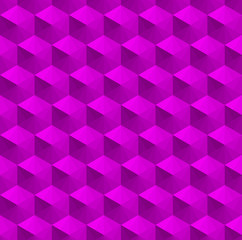 Purple 3d square box or cube vector background. Hexagon, rhombus and triangle repeat pattern background.