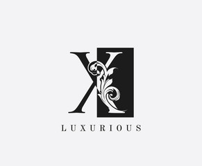 X Letter Logo. Black and White X With Classy Leaves Shape design perfect for fashion, Jewelry, Beauty Salon, Cosmetics, Spa, Hotel and Restaurant Logo.