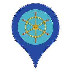 Ship wheel on location symbol. 3D effect vector