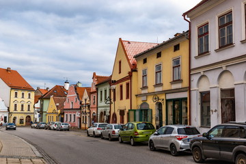 Fototapeta na wymiar Street in the old town of Trebon, Czech Republic.