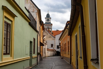 Street in the old town of Trebon, Czech Republic.