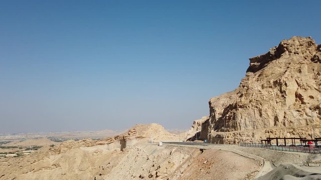 Jabel Hafeet mountain view point in Al Ain, UAE. Panorama of Al Ain, United Arab Emirates view from Jebal Hafeet (Jebel Hafit)
