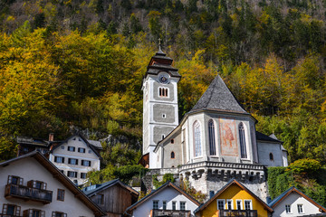 Fototapeta na wymiar Old buildings in Hallstatt, Austria