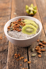 chia pudding with kiwi and cereal