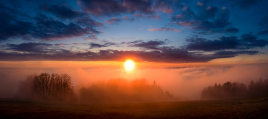 sunrise sunset from mountain Kozakov in inversion