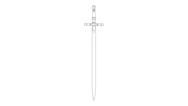 3d rendering animation of a sword turning 360 degrees on white background