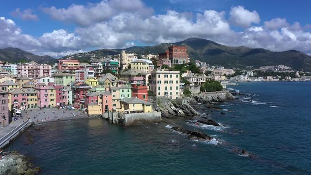 Boccadasse Italian village with beach Aerial view.
