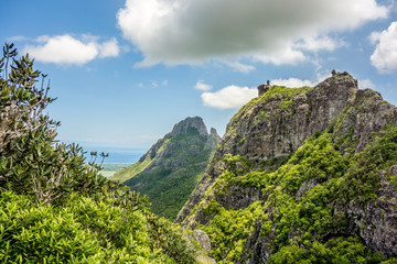 Fototapeta na wymiar Trois Mamelles mountains in central part of Mauritius tropical island