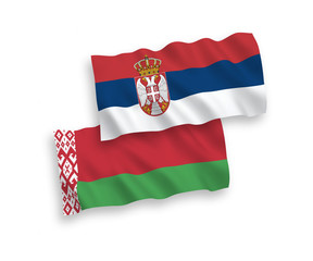 Flags of Belarus and Serbia on a white background