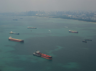 Many cargo ships on the sea in Singapore