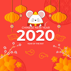 Happy Chinese New Year 2020 year of the rat. Zodiac sign for greetings card, flyers, invitation, posters, brochure, banners, calendar.