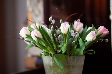 bouquet of tulips in vase