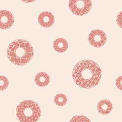 Sweet donuts background - Vector seamless pattern solid silhouettes of desserts and tasty pastry for graphic design