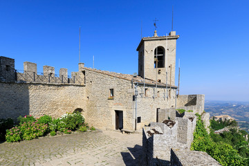 Guaita Castle in San Marino. Exterior of Rocca della Guaita castle.