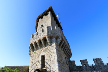Guaita Castle in San Marino. Exterior of Rocca della Guaita castle.