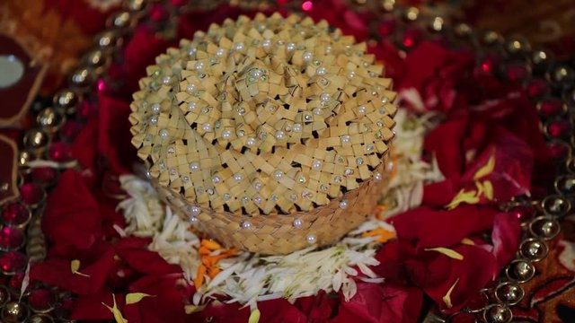 Indian wedding ceremony : Turmeric paste in bowl for haldi ceremony 