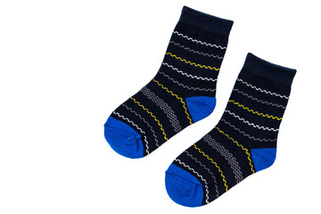 A pair of toddler boy's socks, isolated on a white background/ Flat lay/ Top view