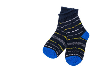 A pair of toddler boy's socks, isolated on a white background/ Flat lay/ Top view