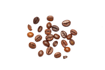 Coffee beans. Distributed on a white background.