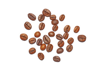 Coffee beans. Distributed on a white background.