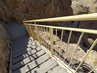 Masada National Park, Israel December 23th 2019 - Wooden path on Masada