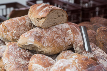 Closeup of traditional bread pile at the market