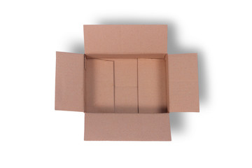 Top view of open corrugated cardboard box  isolated 