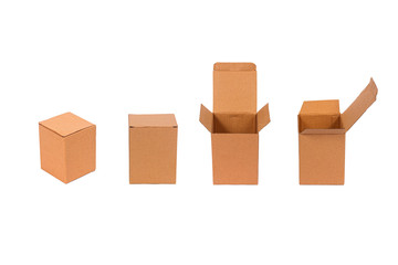 Corrugated Cardboard boxes isolated on white background.Open and closed view