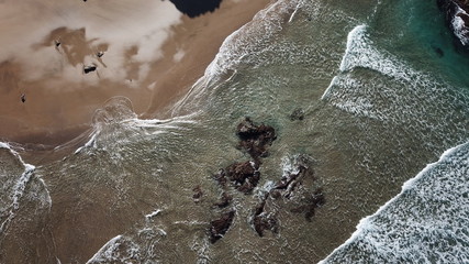 Dawn watching the waves of the sea in the Atlantic Ocean