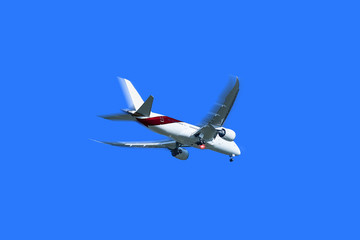 aircraft flying with motion blur effect in clear sky