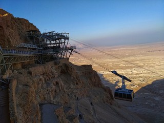 Masada National Park, Israel December 23th 2019 - Cablecar at the ancient fortress of Masada