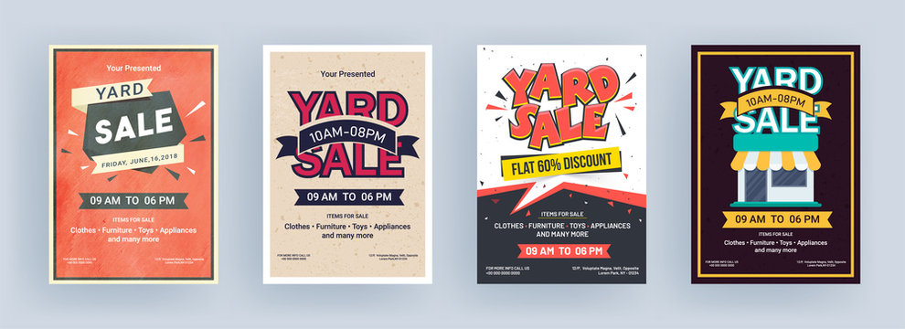 Vintage Yard Sale Flyer or Template Design Set with Event Details.