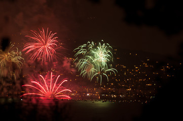 Red fireworks in the distance