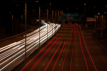 Light streaks from cars driving on a highway