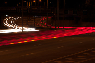 Light streaks from cars driving on a highway