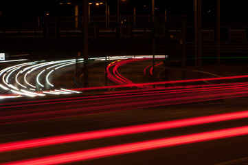 Light streaks from cars driving on a highway