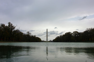 Bad weather over Washington Monument along the Lincoln Memorial Reflecting Pool