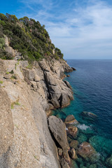 Fototapeta na wymiar Italian Riviera, Rocky coast of Tigullio gulf