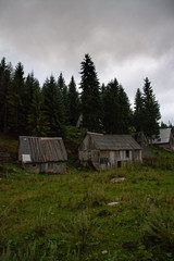 Village of small wooden shepherd huts