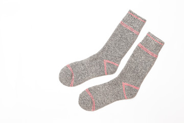 Set of colorful women's socks, isolate on a white background/ Flat lay/ Top view