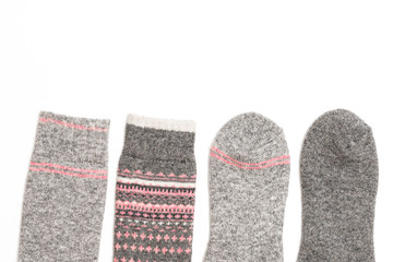 Set of colorful women's socks, isolate on a white background/ Flat lay/ Top view