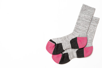 Set of colorful women's socks, isolate on a white background/ Flat lay/ Top view