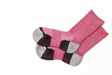 Set of colorful women's socks, isolate on a white background/ Flat lay/ Top view