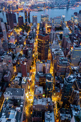 Panoramic view  of NYC from Empire state tower before sunrise in Manhattan , New york city - obrazy, fototapety, plakaty