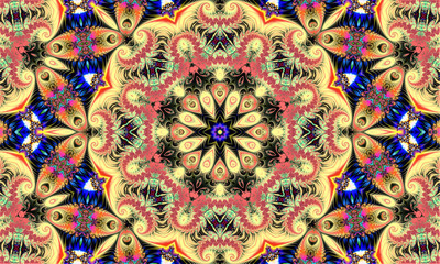 beautiful abstract background resembling a painting on wood consisting of various fractal patterns and a beautiful flower in the center