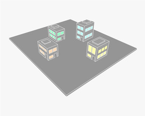 Obraz premium Drawings of houses on a color plane