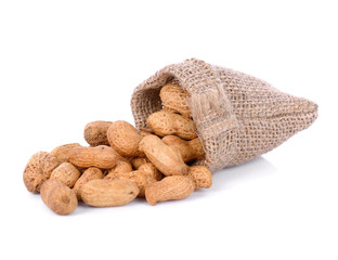 Dried peanuts on white background